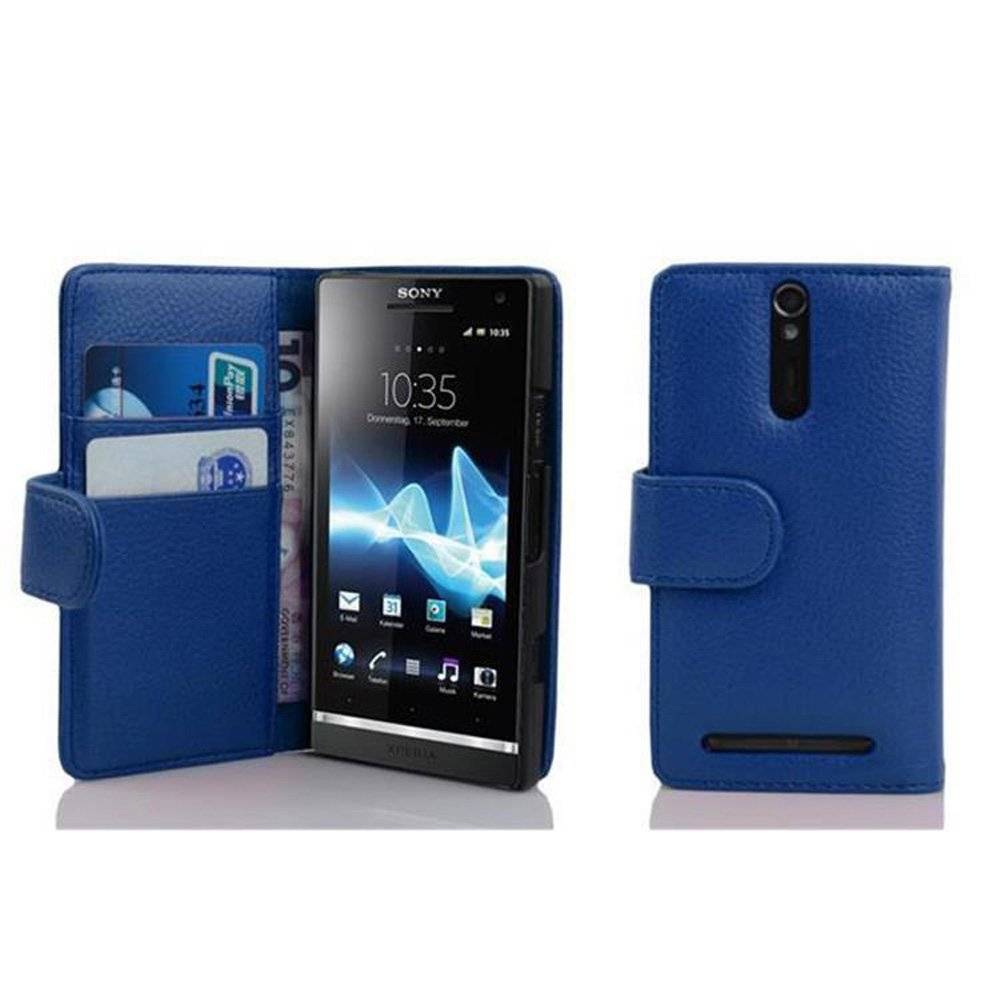 Cadorabo Handy Hülle für Sony Xperia S  Hülle in KÖNIGS BLAU , Schutzhülle Tasche case cover mit Kartenfach im Struktur Design