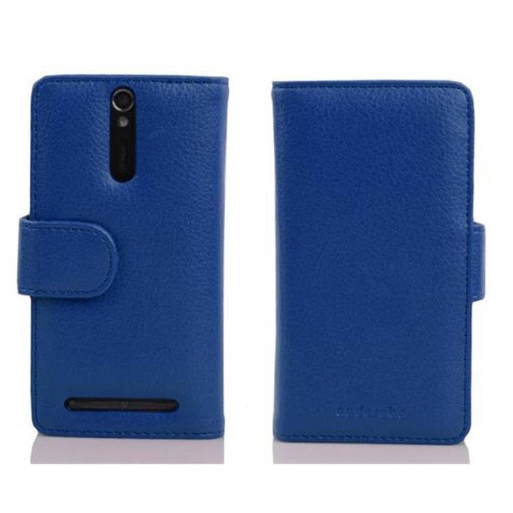 Cadorabo Handy Hülle für Sony Xperia S  Hülle in KÖNIGS BLAU , Schutzhülle Tasche case cover mit Kartenfach im Struktur Design