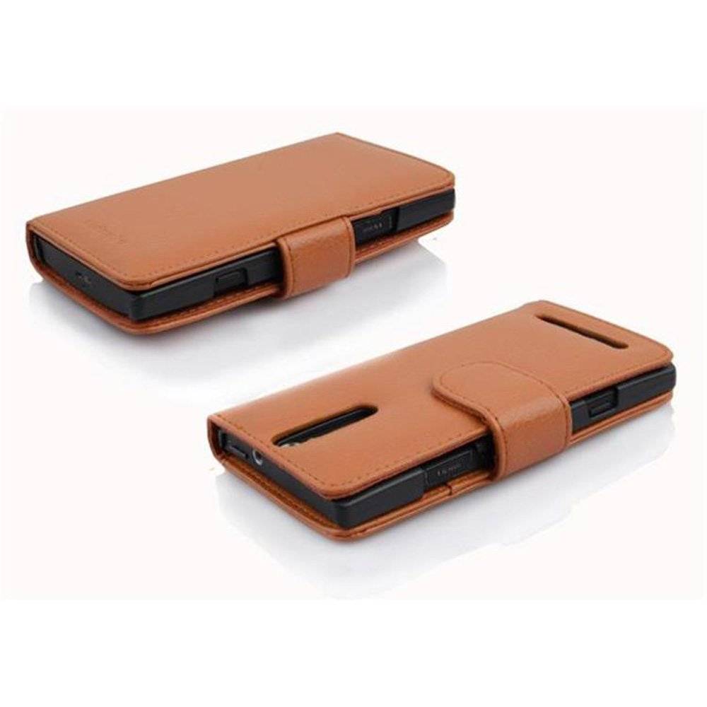 Cadorabo Handy Hülle für Sony Xperia S  Hülle in COGNAC BRAUN , Schutzhülle Tasche case cover mit Kartenfach im Struktur Design