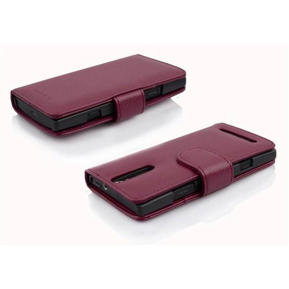 Cadorabo Handy Hülle für Sony Xperia S  Hülle in BORDEAUX LILA , Schutzhülle Tasche case cover mit Kartenfach im Struktur Design