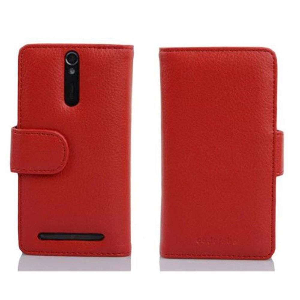 Cadorabo Handy Hülle für Sony Xperia S  Hülle in INFERNO ROT , Schutzhülle Tasche case cover mit Kartenfach im Struktur Design