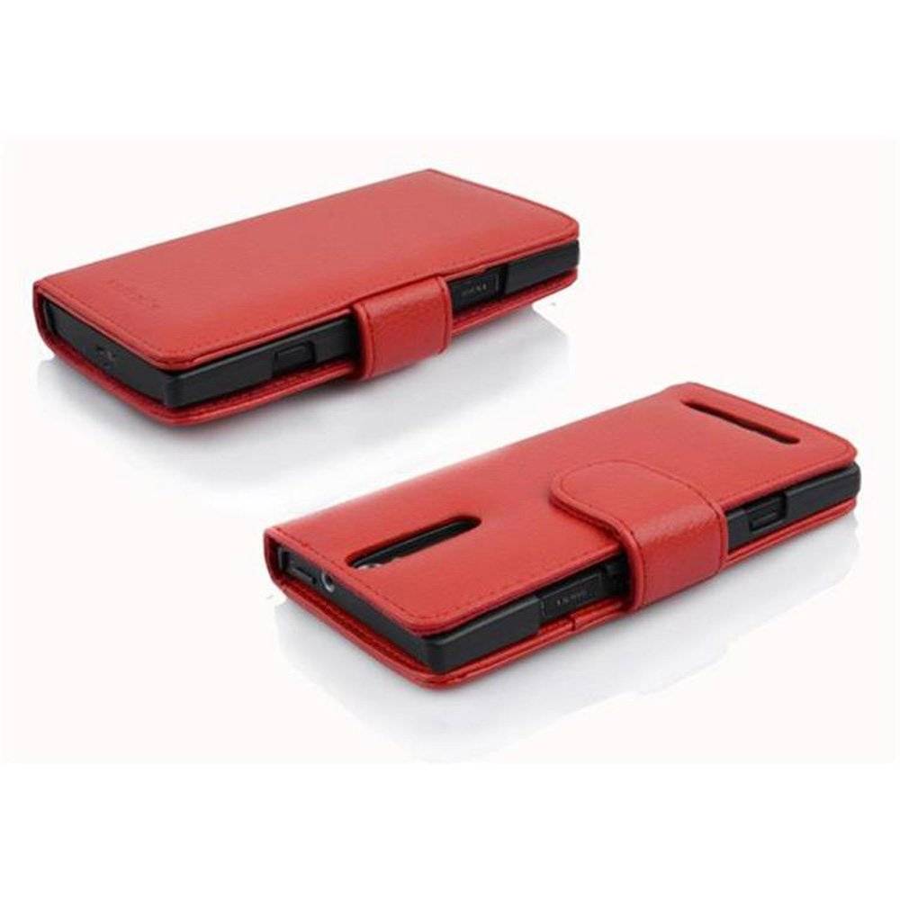 Cadorabo Handy Hülle für Sony Xperia S  Hülle in INFERNO ROT , Schutzhülle Tasche case cover mit Kartenfach im Struktur Design