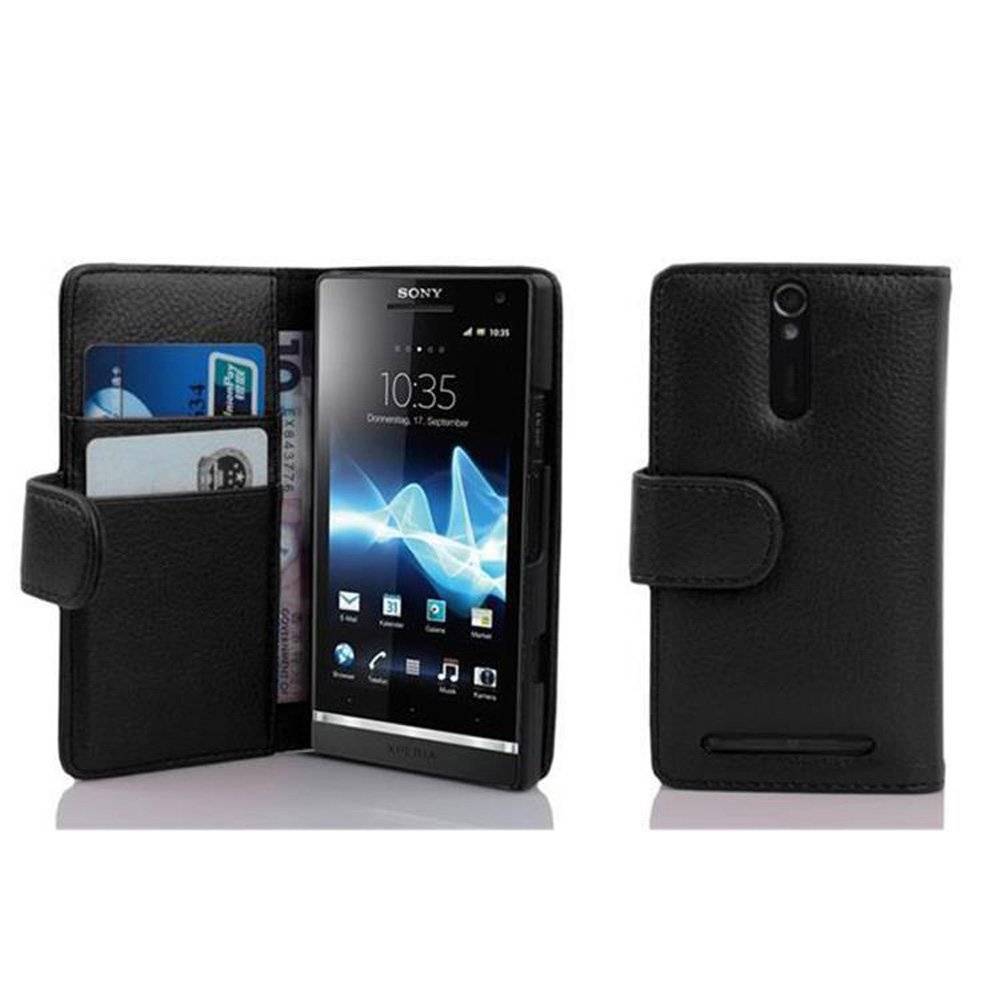 Cadorabo Handy Hülle für Sony Xperia S  Hülle in OXID SCHWARZ , Schutzhülle Tasche case cover mit Kartenfach im Struktur Design