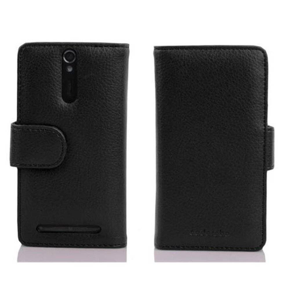 Cadorabo Handy Hülle für Sony Xperia S  Hülle in OXID SCHWARZ , Schutzhülle Tasche case cover mit Kartenfach im Struktur Design