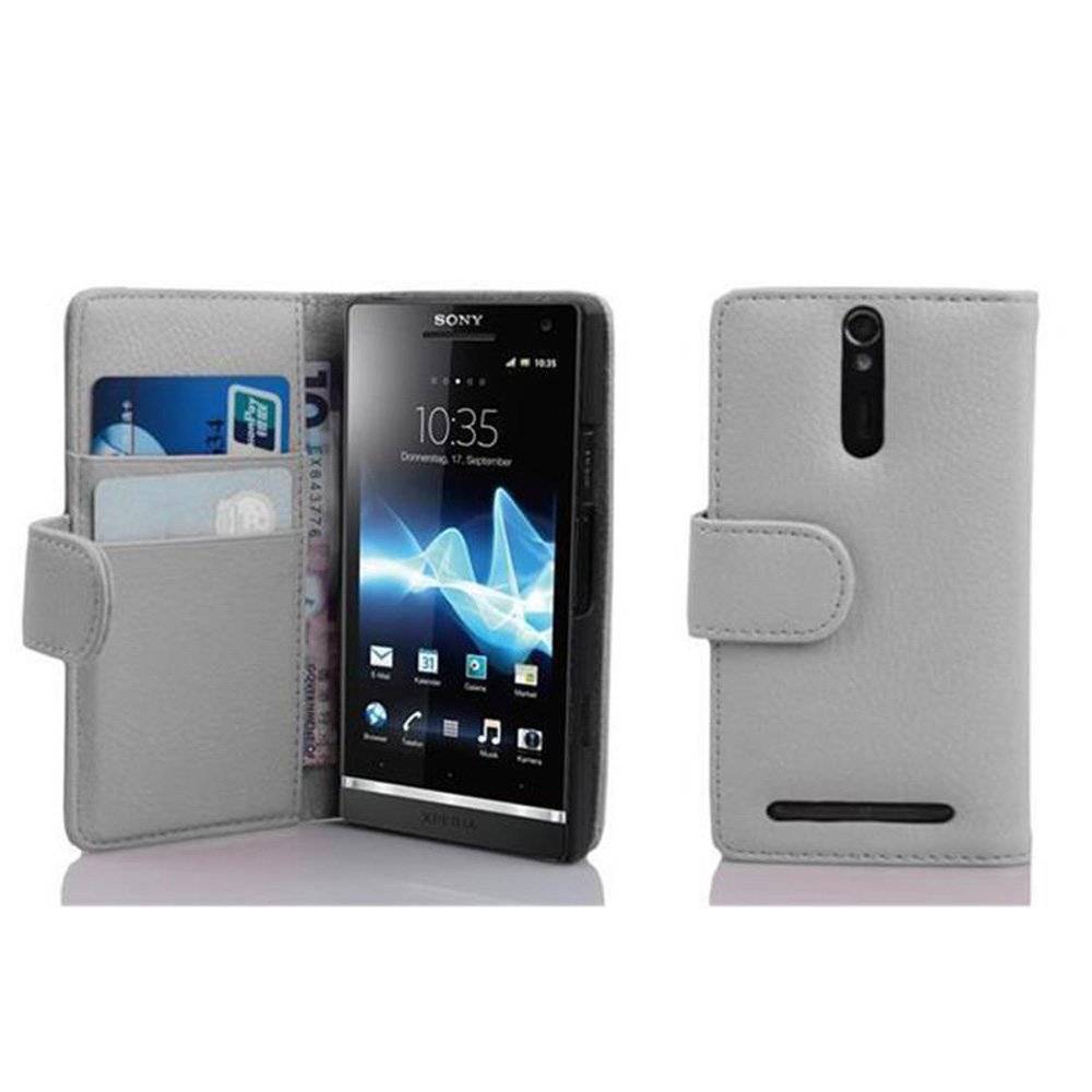 Cadorabo Handy Hülle für Sony Xperia S  Hülle in MAGNESIUM WEIß , Schutzhülle Tasche case cover mit Kartenfach im Struktur Design