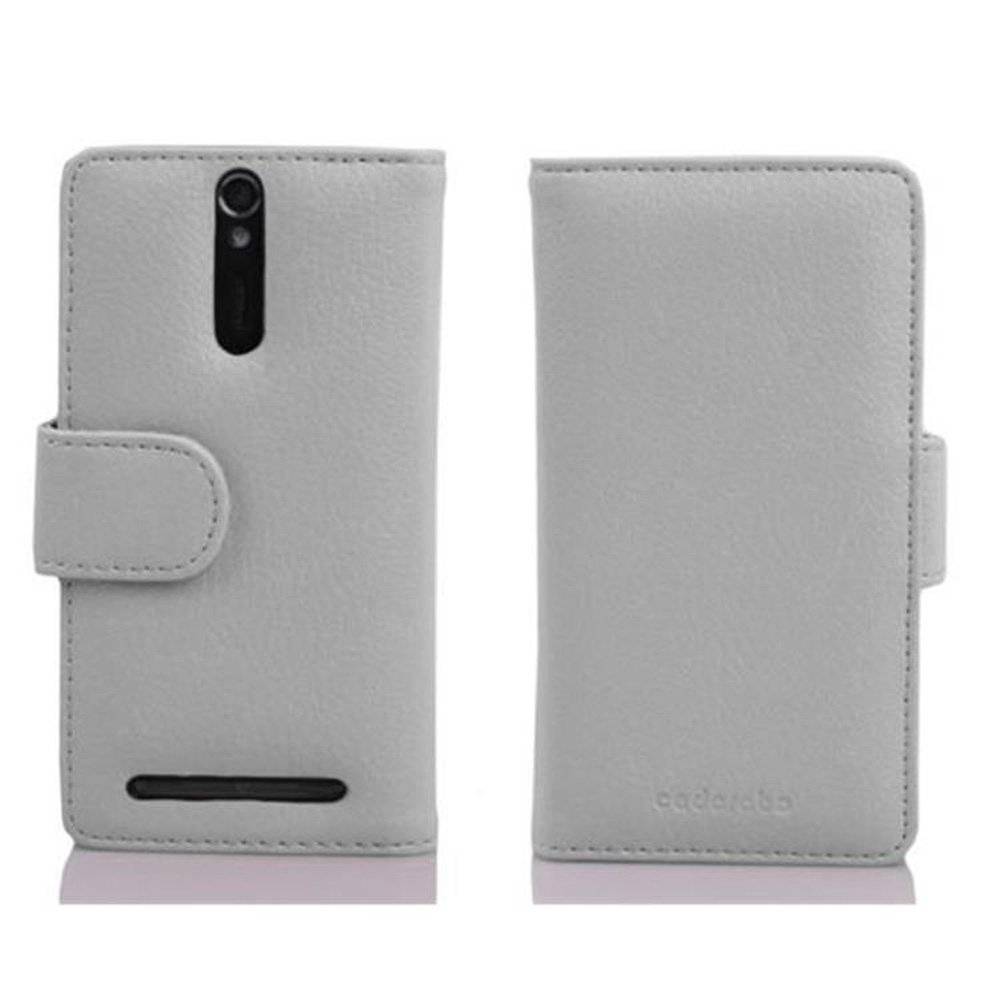 Cadorabo Handy Hülle für Sony Xperia S  Hülle in MAGNESIUM WEIß , Schutzhülle Tasche case cover mit Kartenfach im Struktur Design