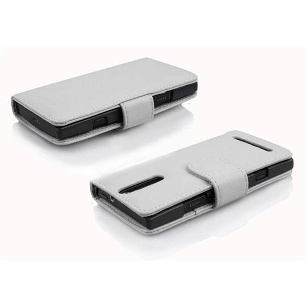 Cadorabo Handy Hülle für Sony Xperia S  Hülle in MAGNESIUM WEIß , Schutzhülle Tasche case cover mit Kartenfach im Struktur Design