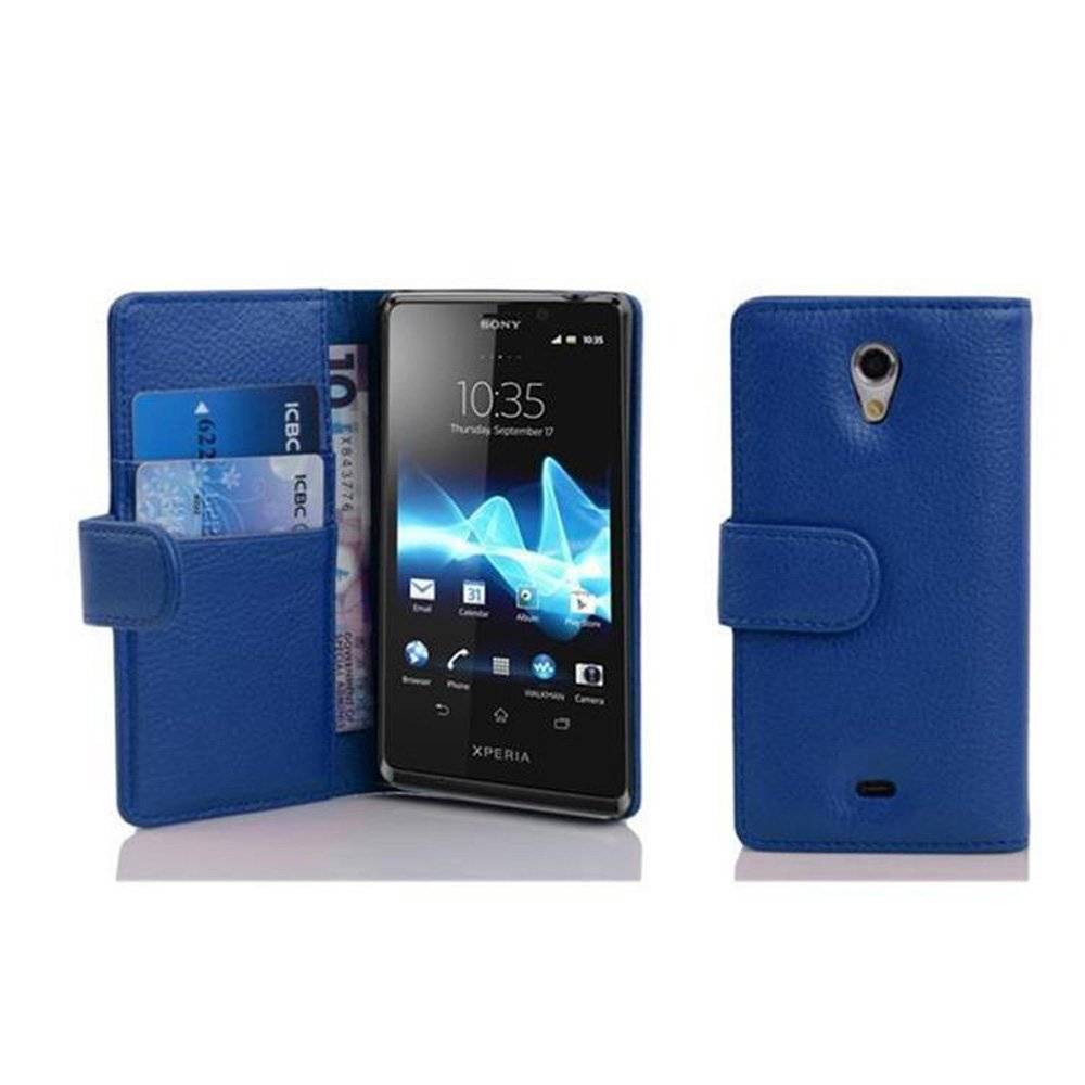 Cadorabo Handy Hülle für Sony Xperia T Hülle in KÖNIGS BLAU , Schutzhülle Tasche case cover mit Kartenfach im Struktur Design