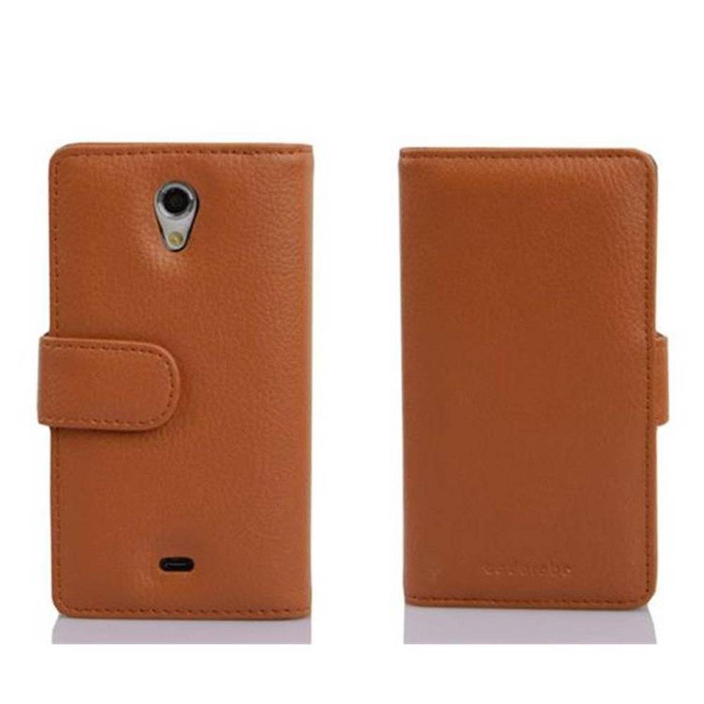 Cadorabo Handy Hülle für Sony Xperia T Hülle in COGNAC BRAUN , Schutzhülle Tasche case cover mit Kartenfach im Struktur Design
