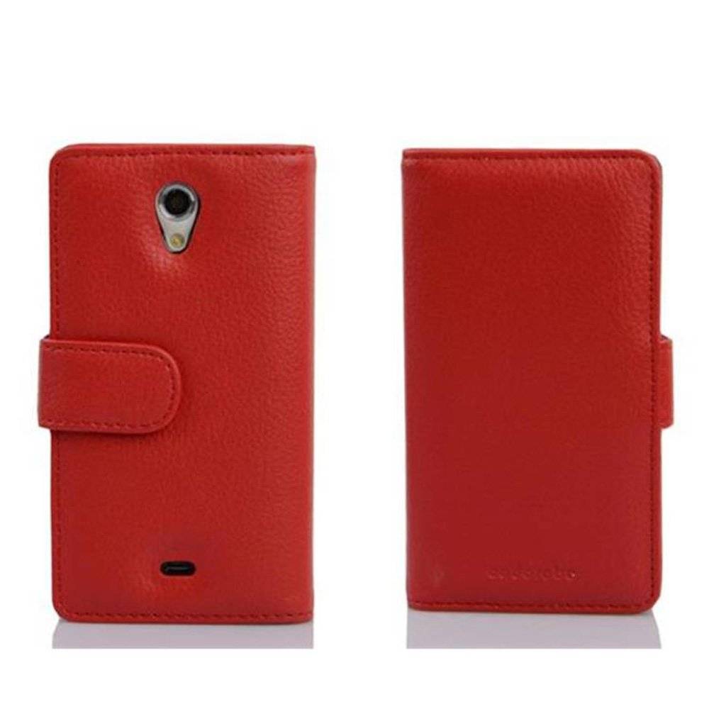 Cadorabo Handy Hülle für Sony Xperia T Hülle in INFERNO ROT , Schutzhülle Tasche case cover mit Kartenfach im Struktur Design