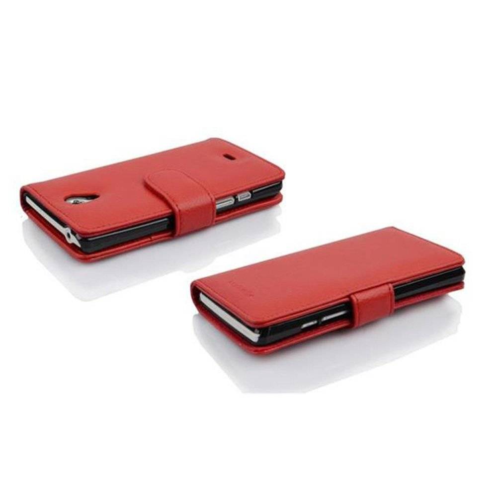 Cadorabo Handy Hülle für Sony Xperia T Hülle in INFERNO ROT , Schutzhülle Tasche case cover mit Kartenfach im Struktur Design
