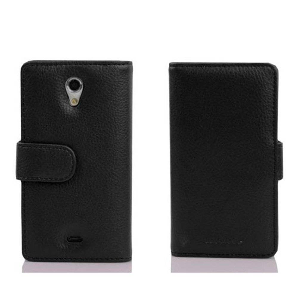 Cadorabo Handy Hülle für Sony Xperia T Hülle in OXID SCHWARZ , Schutzhülle Tasche case cover mit Kartenfach im Struktur Design