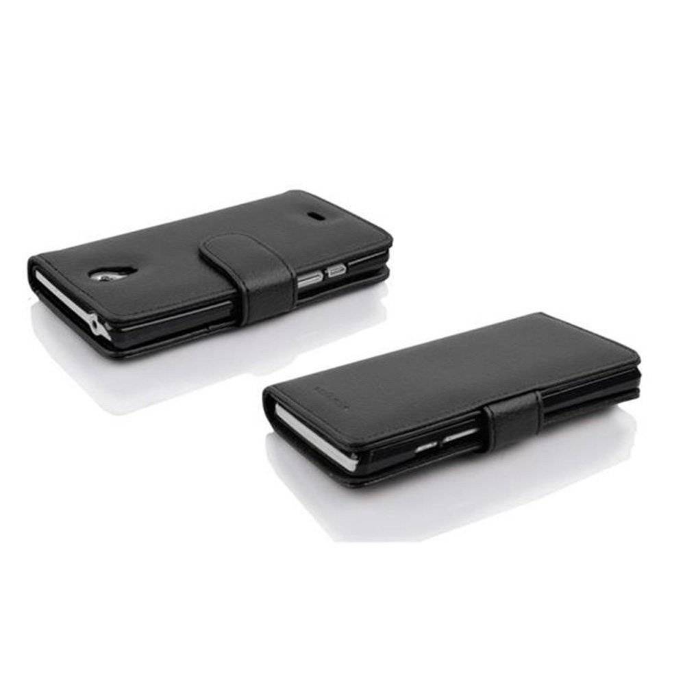 Cadorabo Handy Hülle für Sony Xperia T Hülle in OXID SCHWARZ , Schutzhülle Tasche case cover mit Kartenfach im Struktur Design