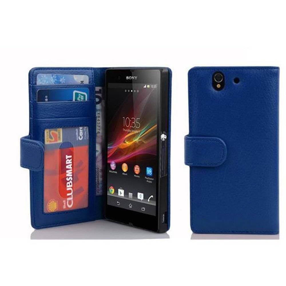 Cadorabo Handy Hülle für Sony Xperia Z Hülle in NEPTUN BLAU , Schutzhülle Tasche case cover mit 3 Kartenfächern Magnetverschluss