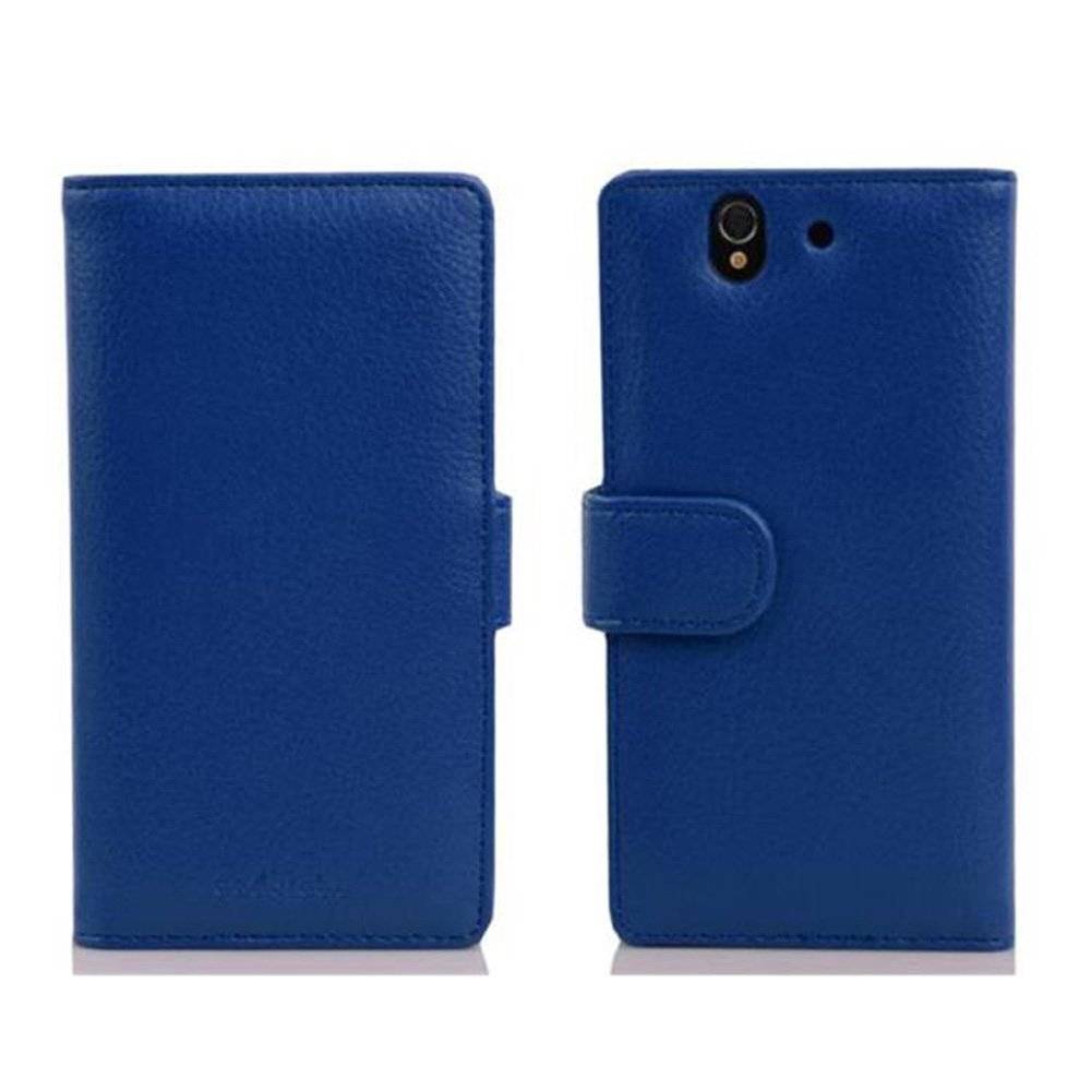 Cadorabo Handy Hülle für Sony Xperia Z Hülle in NEPTUN BLAU , Schutzhülle Tasche case cover mit 3 Kartenfächern Magnetverschluss