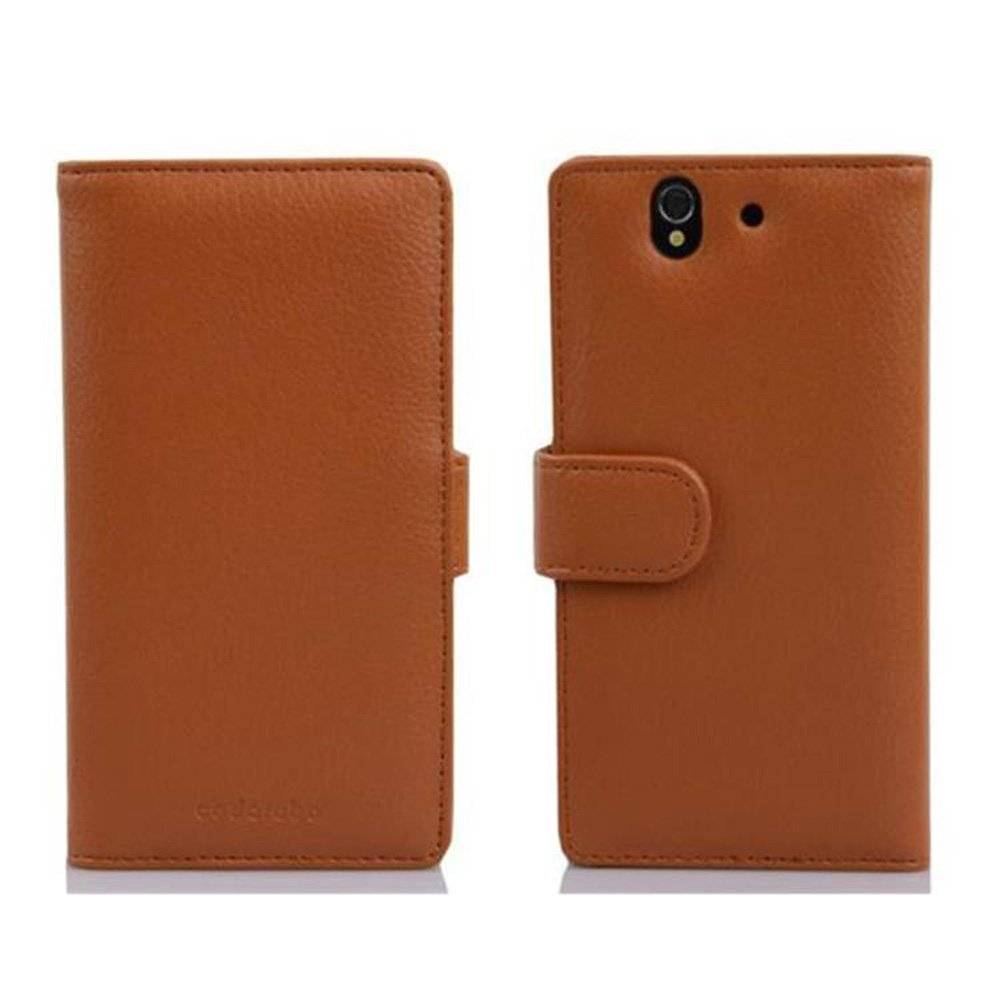 Cadorabo Handy Hülle für Sony Xperia Z Hülle in COGNAC BRAUN , Schutzhülle Tasche case cover mit 3 Kartenfächern Magnetverschluss