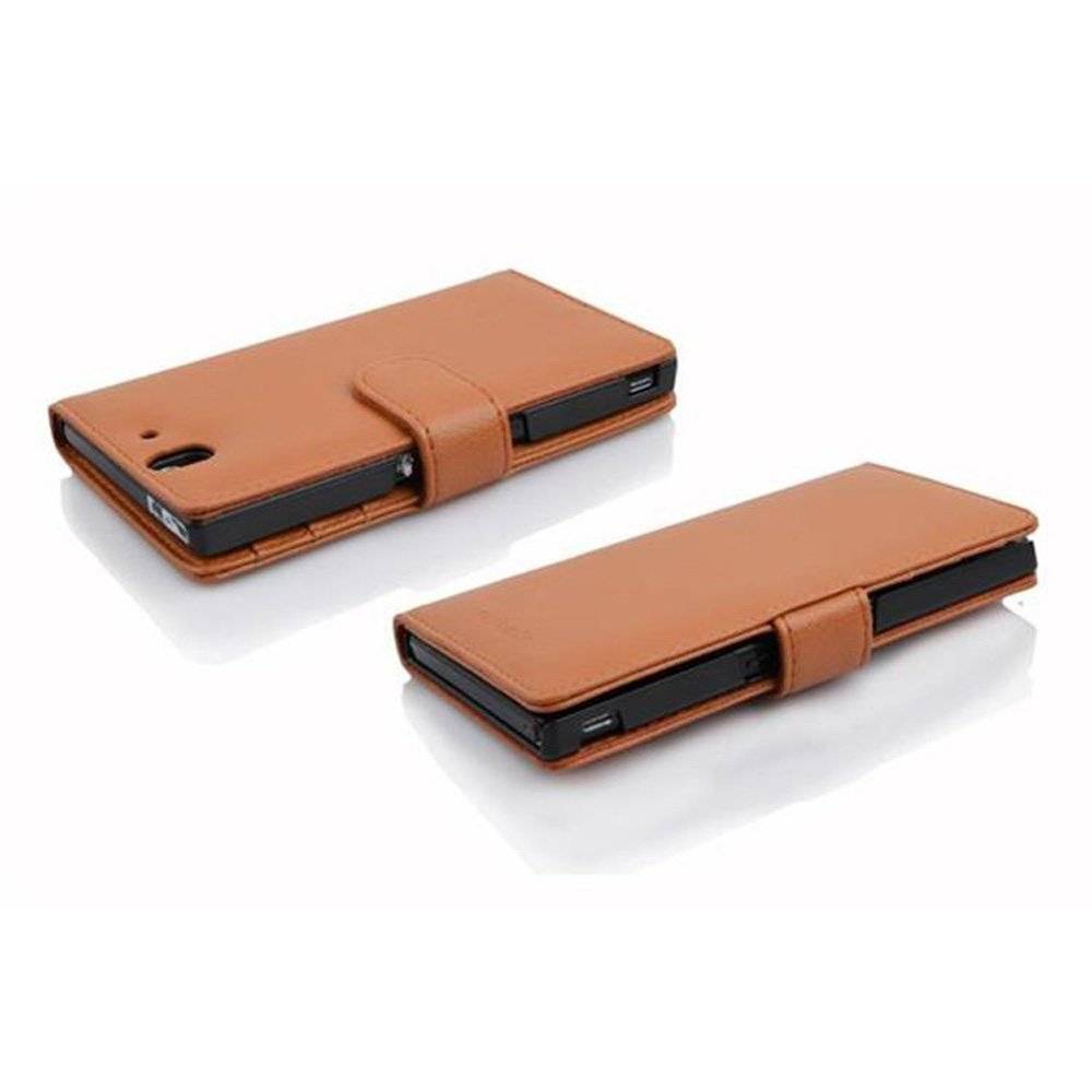 Cadorabo Handy Hülle für Sony Xperia Z Hülle in COGNAC BRAUN , Schutzhülle Tasche case cover mit 3 Kartenfächern Magnetverschluss