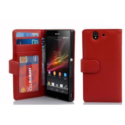 Cadorabo Handy Hülle für Sony Xperia Z Hülle in INFERNO ROT , Schutzhülle Tasche case cover mit 3 Kartenfächern Magnetverschluss
