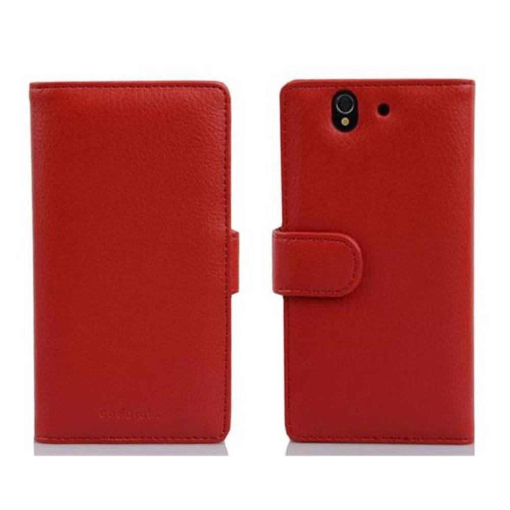 Cadorabo Handy Hülle für Sony Xperia Z Hülle in INFERNO ROT , Schutzhülle Tasche case cover mit 3 Kartenfächern Magnetverschluss