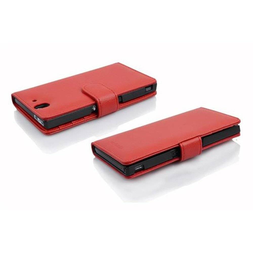Cadorabo Handy Hülle für Sony Xperia Z Hülle in INFERNO ROT , Schutzhülle Tasche case cover mit 3 Kartenfächern Magnetverschluss