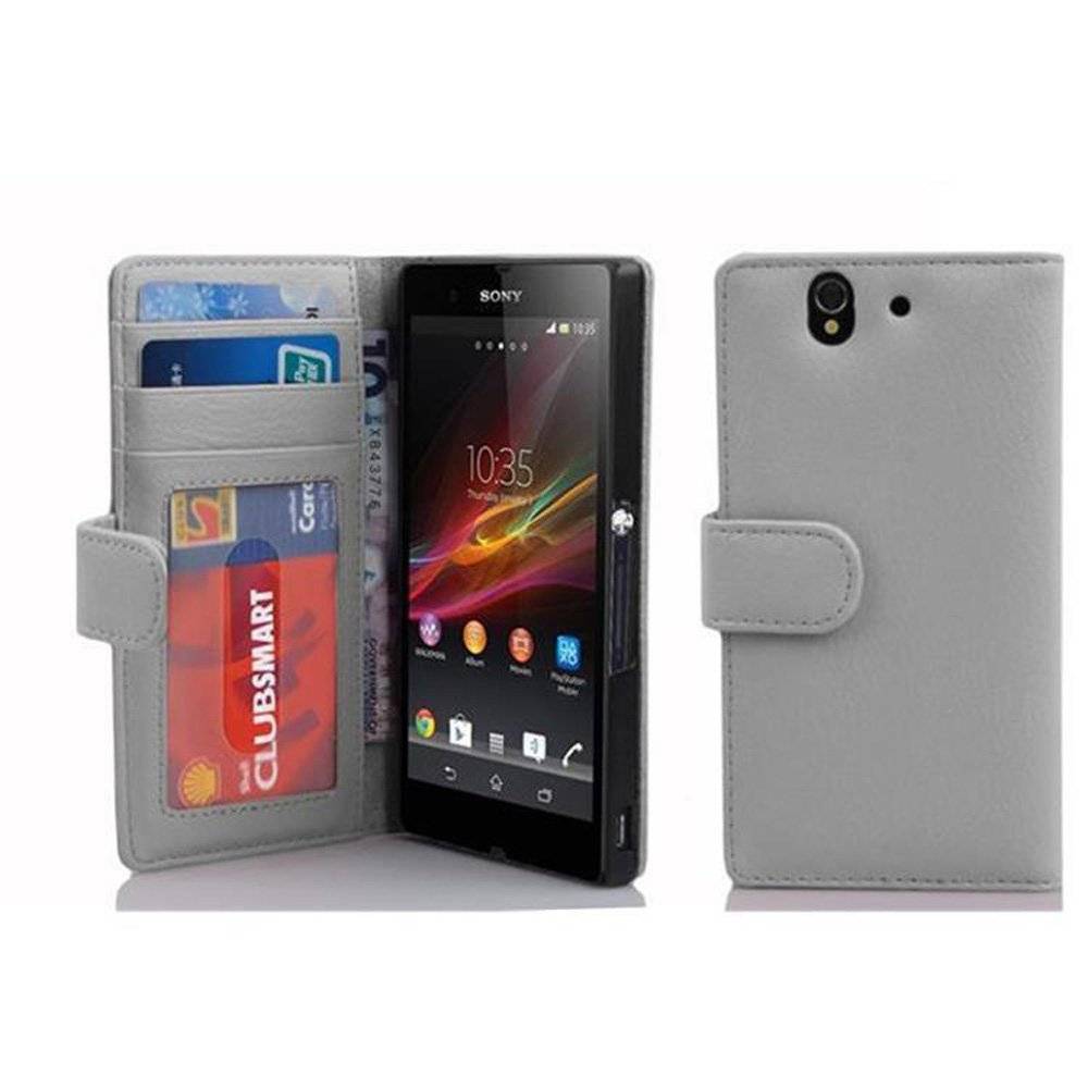 Cadorabo Handy Hülle für Sony Xperia Z Hülle in MAGNESIUM WEIß , Schutzhülle Tasche case cover mit 3 Kartenfächern Magnetverschluss