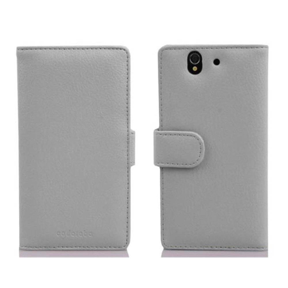 Cadorabo Handy Hülle für Sony Xperia Z Hülle in MAGNESIUM WEIß , Schutzhülle Tasche case cover mit 3 Kartenfächern Magnetverschluss