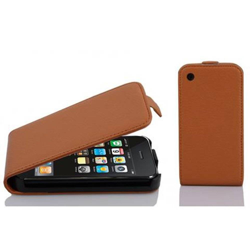 Cadorabo Hülle für Apple iPhone 3 / iPhone 3GS Hülle in COGNAC BRAUN - Handyhülle im Flip Design aus strukturiertem Textilleder - Case Cover Schut