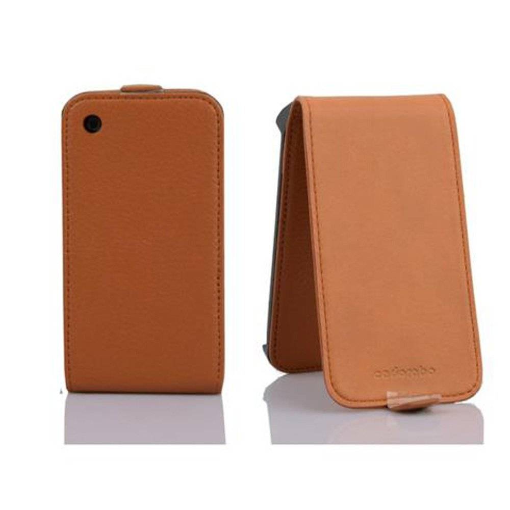 Cadorabo Hülle für Apple iPhone 3 / iPhone 3GS Hülle in COGNAC BRAUN - Handyhülle im Flip Design aus strukturiertem Textilleder - Case Cover Schut