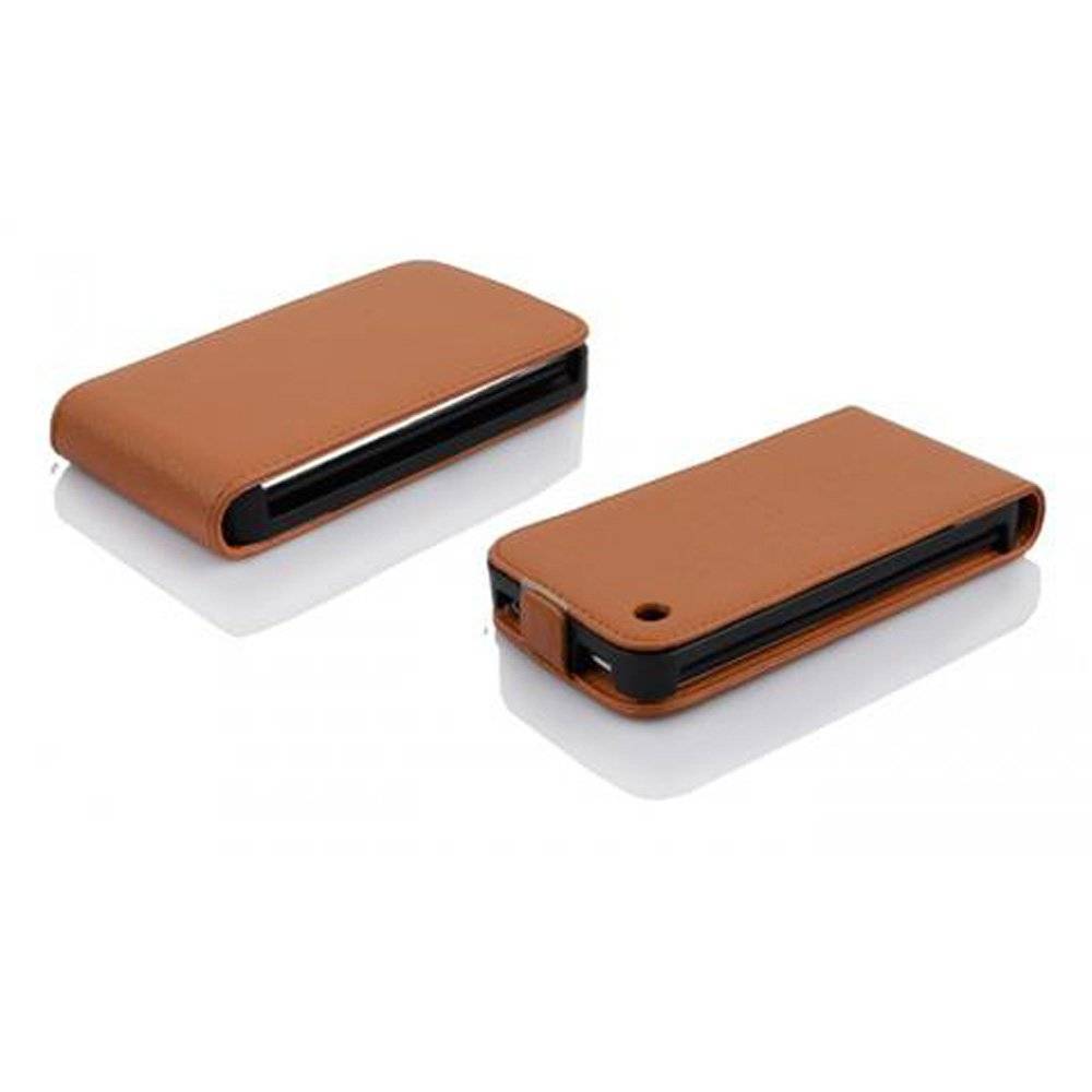 Cadorabo Hülle für Apple iPhone 3 / iPhone 3GS Hülle in COGNAC BRAUN - Handyhülle im Flip Design aus strukturiertem Textilleder - Case Cover Schut