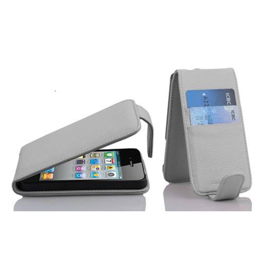Cadorabo Hülle für Apple iPhone 4 / iPhone 4S Hülle in SCHNEE WEIß - Handyhülle im Flip Design mit Kartenfach - Case Cover Schutzhülle Etui Tasc