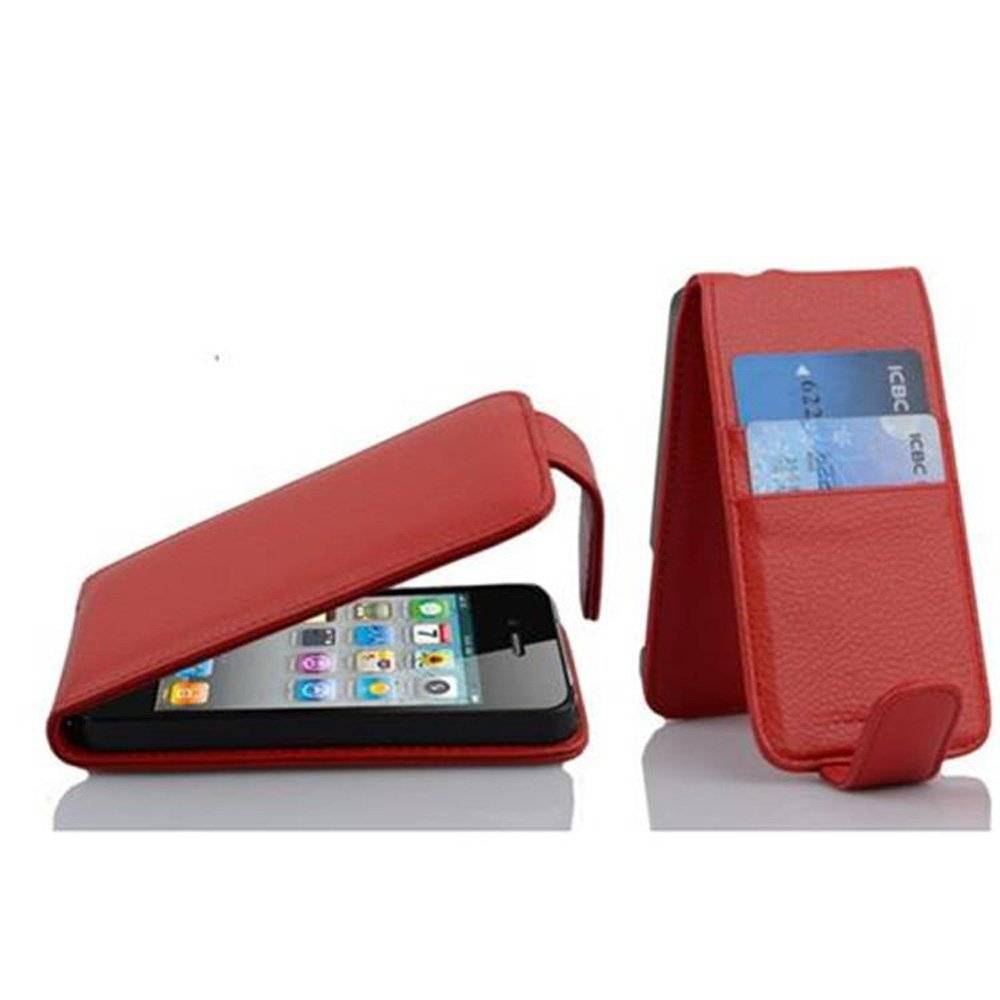 Cadorabo Hülle für Apple iPhone 4 / iPhone 4S Hülle in KIRSCH ROT - Handyhülle im Flip Design mit Kartenfach - Case Cover Schutzhülle Etui Tasche