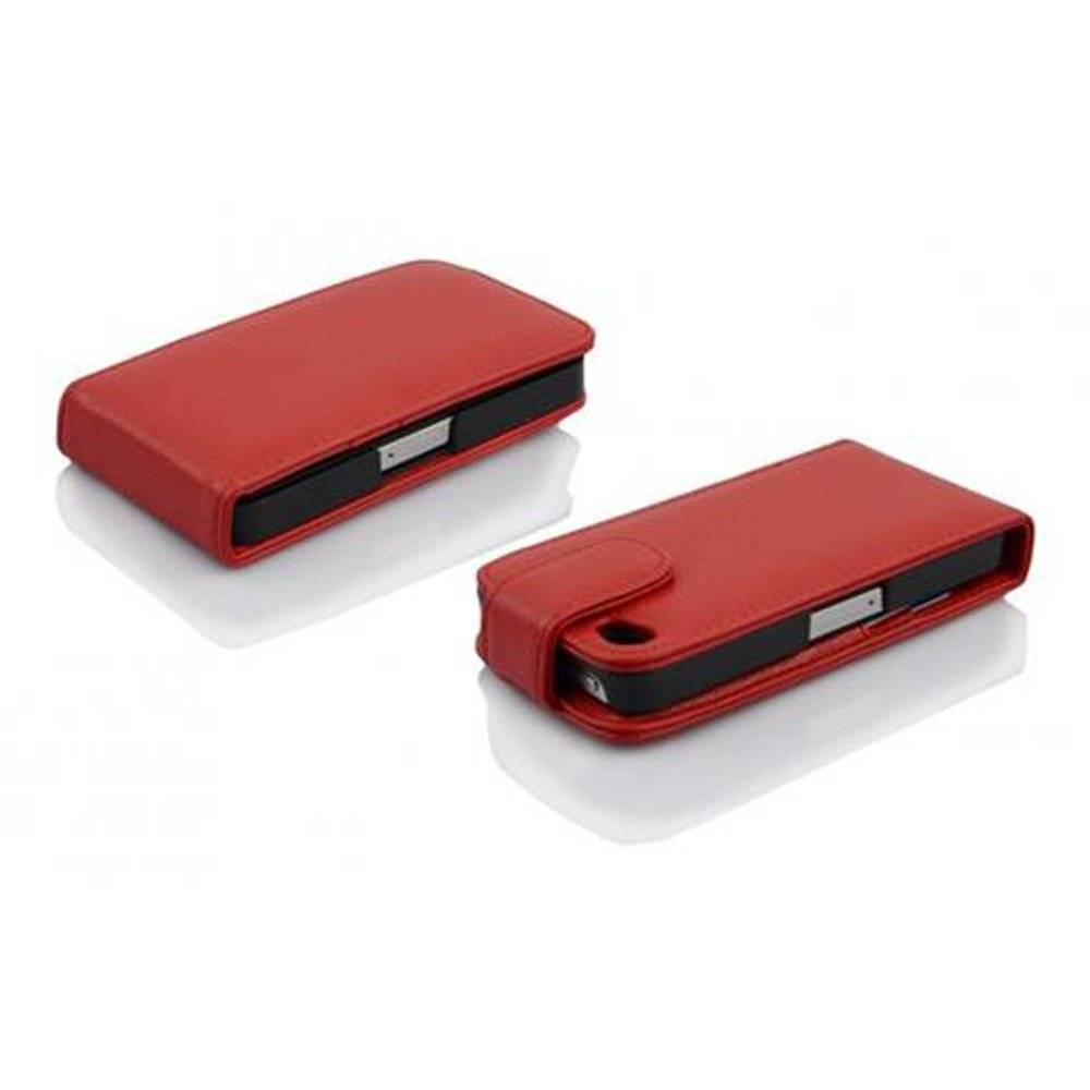 Cadorabo Hülle für Apple iPhone 4 / iPhone 4S Hülle in KIRSCH ROT - Handyhülle im Flip Design mit Kartenfach - Case Cover Schutzhülle Etui Tasche