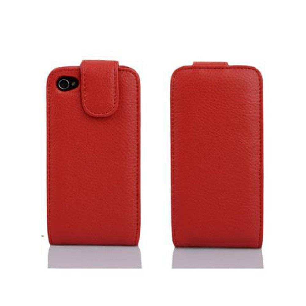 Cadorabo Hülle für Apple iPhone 4 / iPhone 4S Hülle in KIRSCH ROT - Handyhülle im Flip Design mit Kartenfach - Case Cover Schutzhülle Etui Tasche