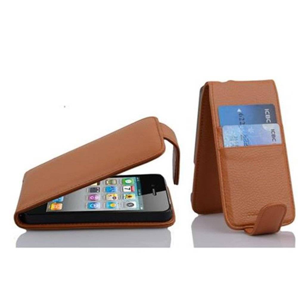 Cadorabo Hülle für Apple iPhone 4 / iPhone 4S Hülle in ZIMT BRAUN - Handyhülle im Flip Design mit Kartenfach - Case Cover Schutzhülle Etui Tasche