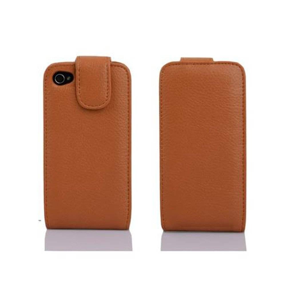 Cadorabo Hülle für Apple iPhone 4 / iPhone 4S Hülle in ZIMT BRAUN - Handyhülle im Flip Design mit Kartenfach - Case Cover Schutzhülle Etui Tasche