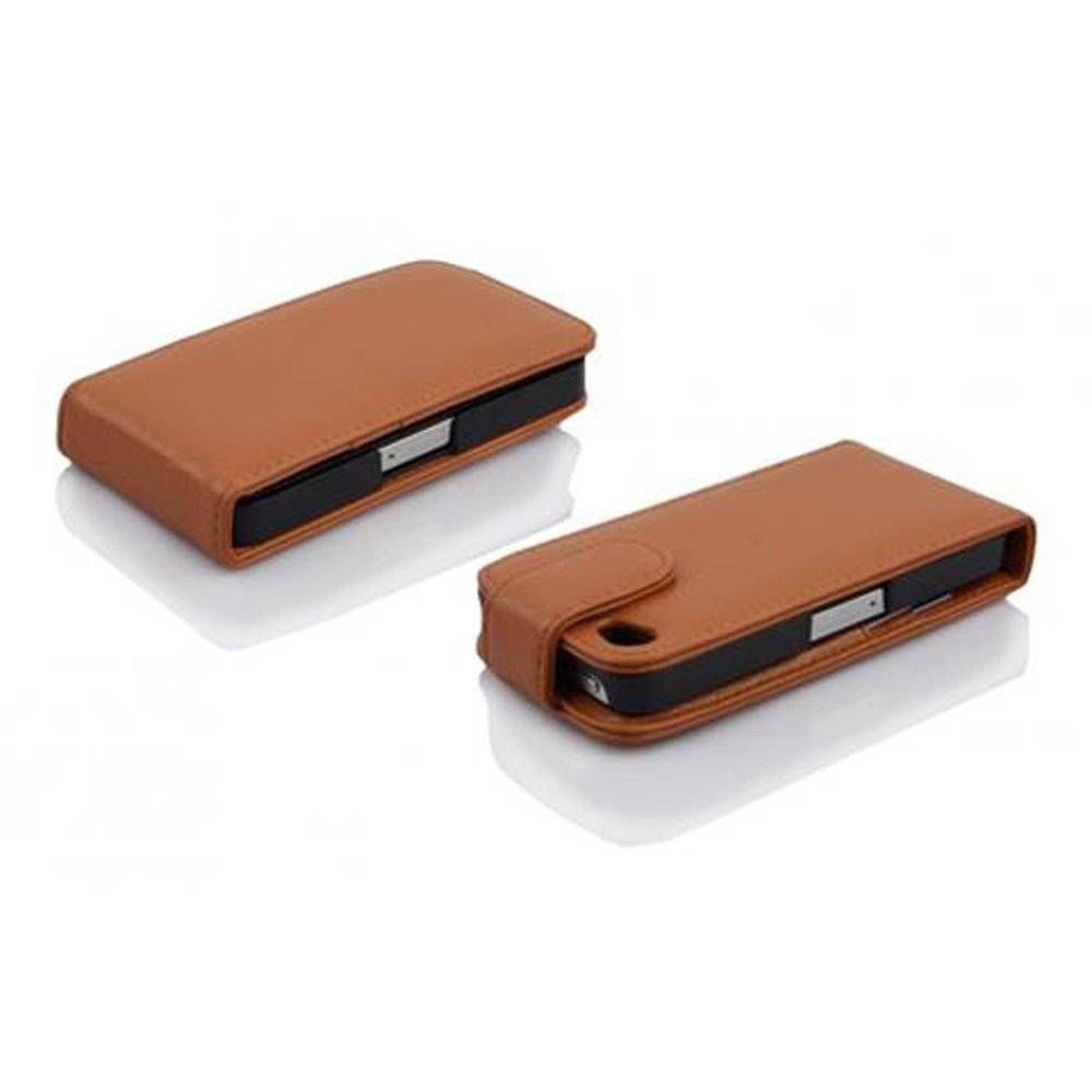 Cadorabo Hülle für Apple iPhone 4 / iPhone 4S Hülle in ZIMT BRAUN - Handyhülle im Flip Design mit Kartenfach - Case Cover Schutzhülle Etui Tasche