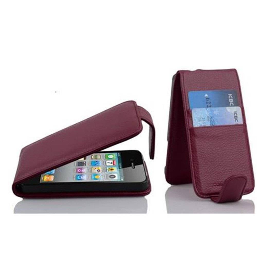 Cadorabo Hülle für Apple iPhone 4 / iPhone 4S Hülle in BORDEAUX VIOLETT - Handyhülle im Flip Design mit Kartenfach - Case Cover Schutzhülle Etui