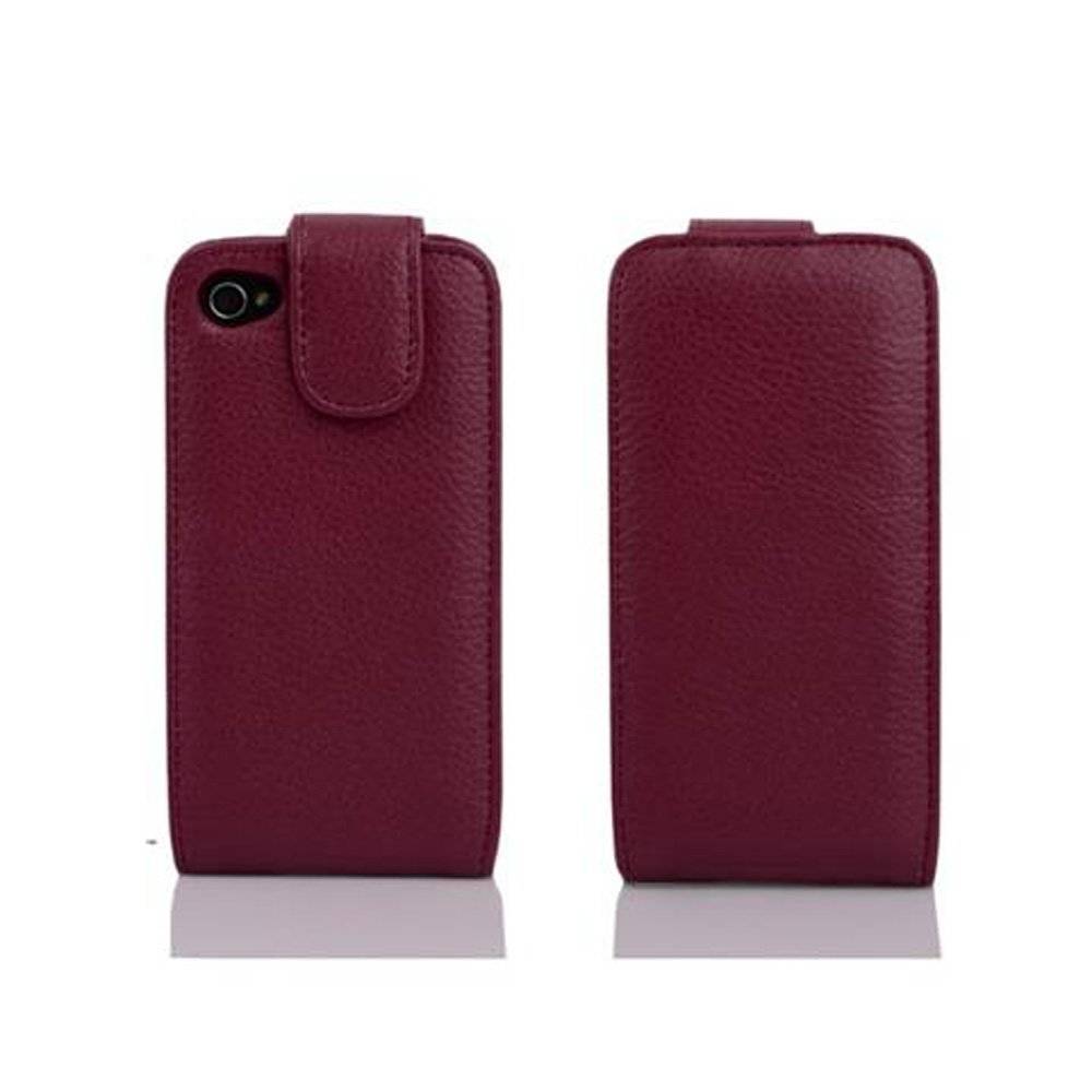 Cadorabo Hülle für Apple iPhone 4 / iPhone 4S Hülle in BORDEAUX VIOLETT - Handyhülle im Flip Design mit Kartenfach - Case Cover Schutzhülle Etui