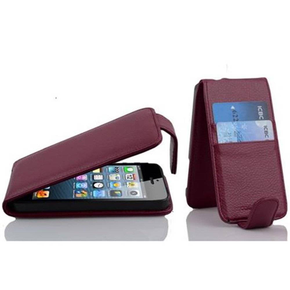 Cadorabo Hülle für Apple iPhone 5 / iPhone 5S / iPhone SE Hülle in BORDEAUX VIOLETT - Handyhülle im Flip Design mit Kartenfach - Case Cover Schutz