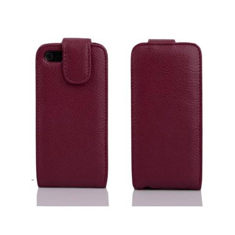Cadorabo Hülle für Apple iPhone 5 / iPhone 5S / iPhone SE Hülle in BORDEAUX VIOLETT - Handyhülle im Flip Design mit Kartenfach - Case Cover Schutz