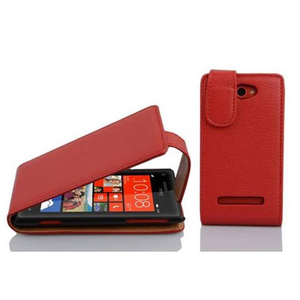 Cadorabo Hülle für HTC 8S Hülle in INFERNO ROT - Handyhülle im Flip Design aus strukturiertem Textilleder - Case Cover Schutzhülle Etui Tasche Bo
