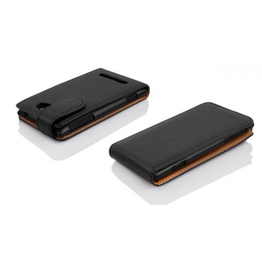 Cadorabo Hülle für HTC 8S Hülle in OXID SCHWARZ - Handyhülle im Flip Design aus strukturiertem Textilleder - Case Cover Schutzhülle Etui Tasche B