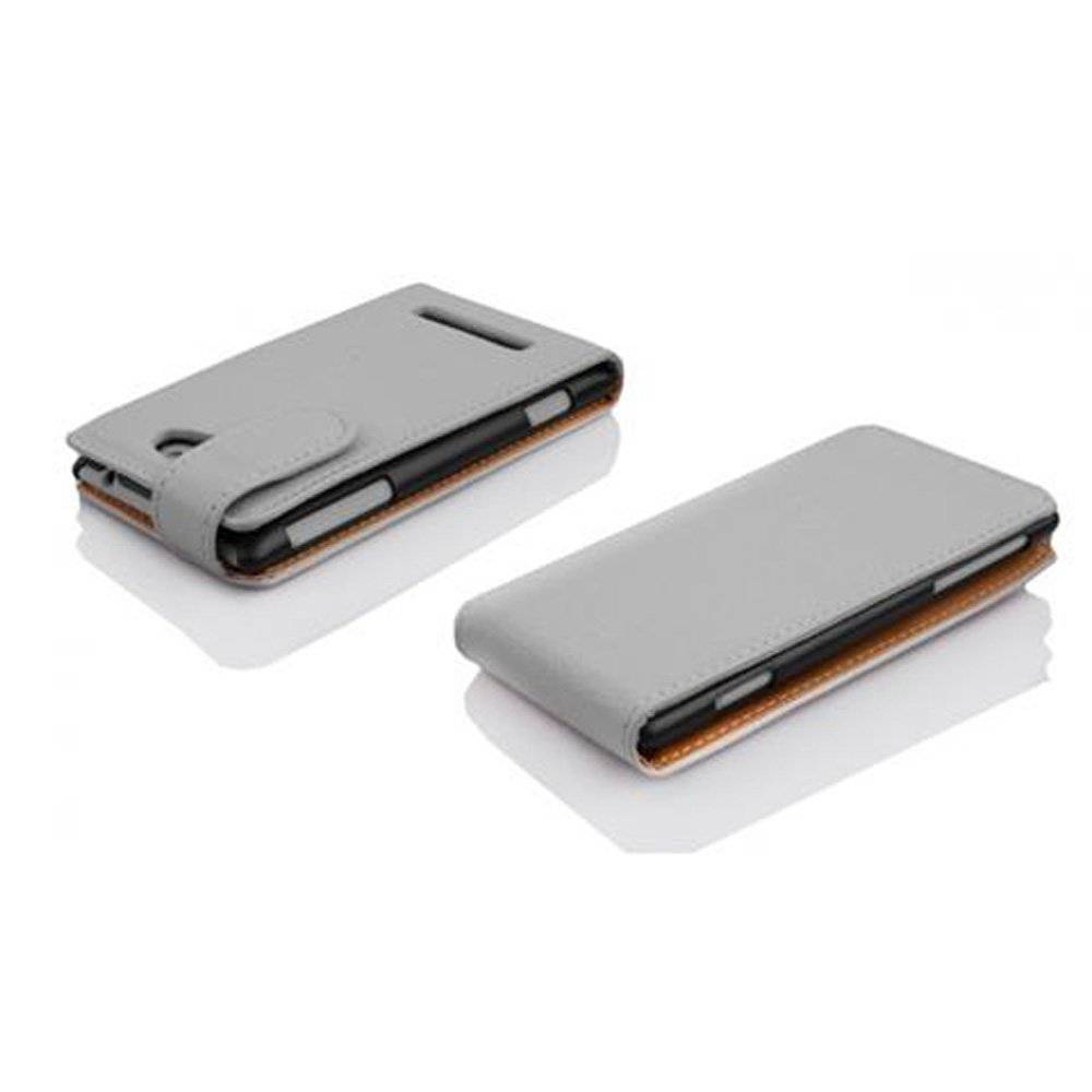 Cadorabo Hülle für HTC 8S Hülle in MAGNESIUM WEIß - Handyhülle im Flip Design aus strukturiertem Textilleder - Case Cover Schutzhülle Etui Tasch