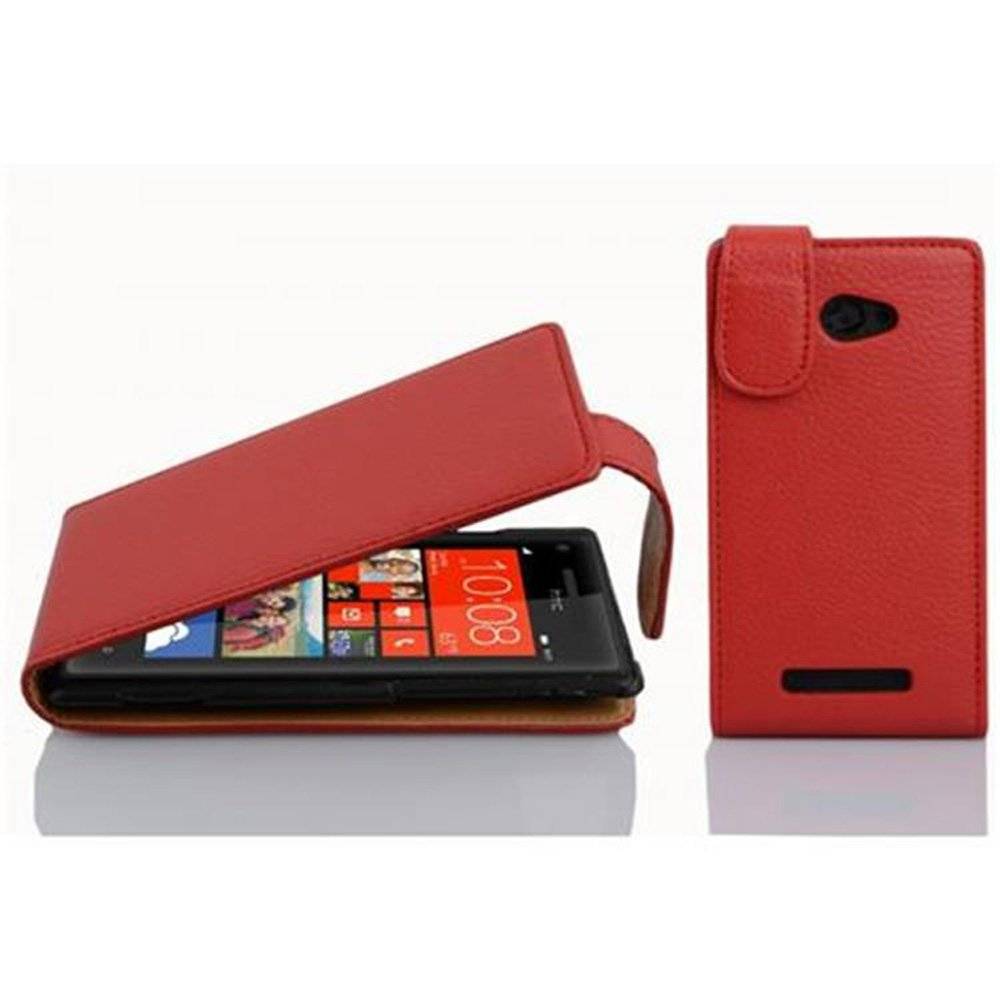 Cadorabo Hülle für HTC 8X Hülle in INFERNO ROT - Handyhülle im Flip Design aus strukturiertem Textilleder - Case Cover Schutzhülle Etui Tasche Bo