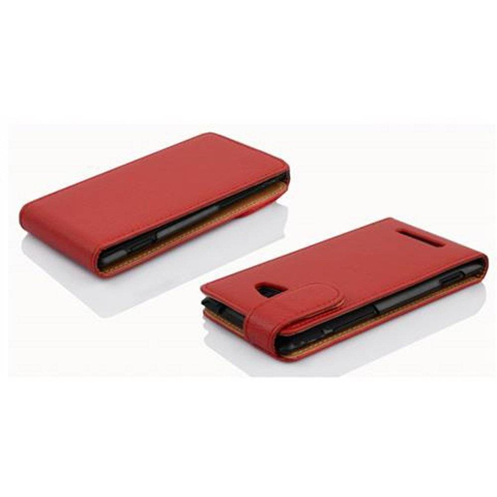 Cadorabo Hülle für HTC 8X Hülle in INFERNO ROT - Handyhülle im Flip Design aus strukturiertem Textilleder - Case Cover Schutzhülle Etui Tasche Bo