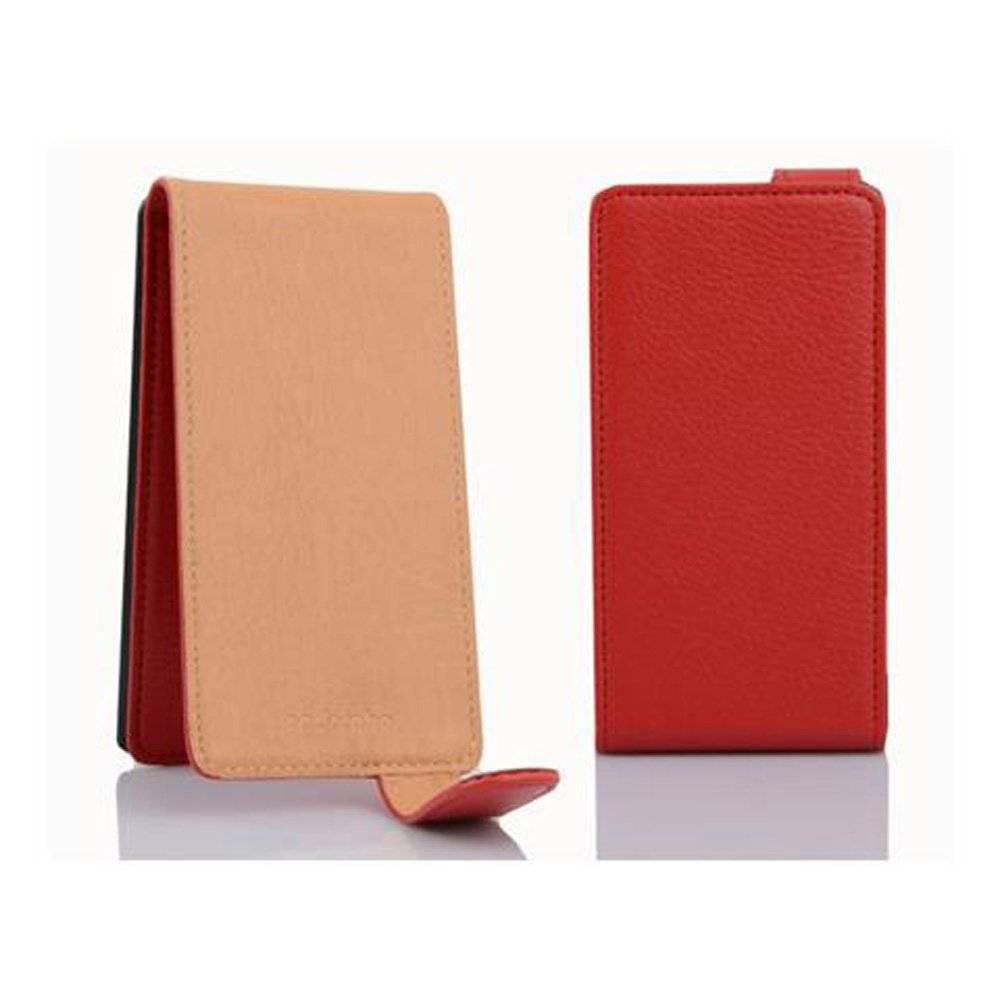 Cadorabo Hülle für HTC 8X Hülle in INFERNO ROT - Handyhülle im Flip Design aus strukturiertem Textilleder - Case Cover Schutzhülle Etui Tasche Bo