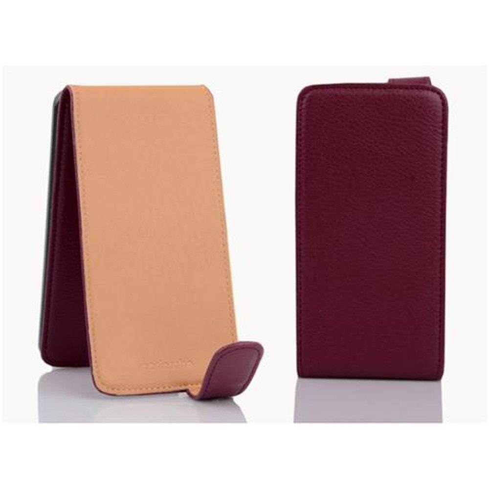 Cadorabo Hülle für HTC Butterfly Hülle in BORDEAUX LILA - Handyhülle im Flip Design aus strukturiertem Textilleder - Case Cover Schutzhülle Etui