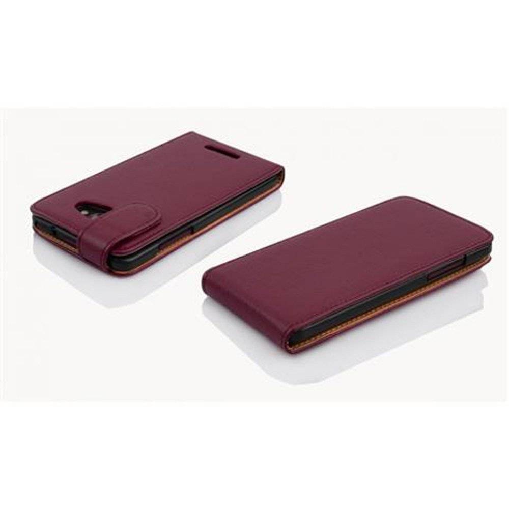 Cadorabo Hülle für HTC Butterfly Hülle in BORDEAUX LILA - Handyhülle im Flip Design aus strukturiertem Textilleder - Case Cover Schutzhülle Etui