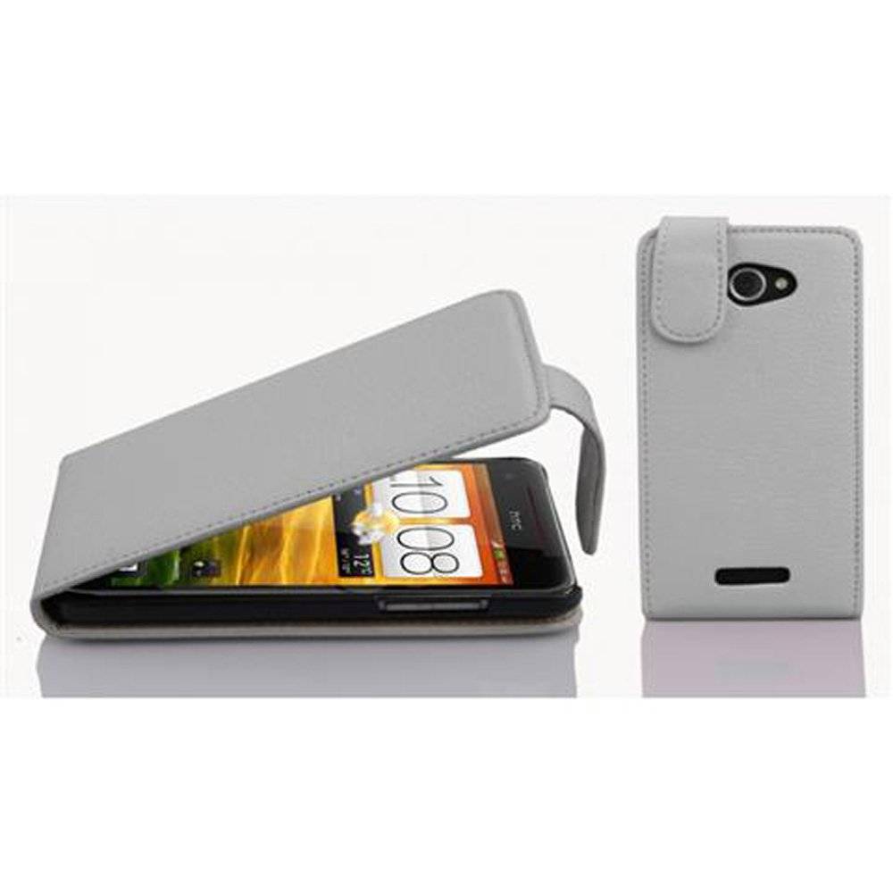 Cadorabo Hülle für HTC Butterfly Hülle in MAGNESIUM WEIß - Handyhülle im Flip Design aus strukturiertem Textilleder - Case Cover Schutzhülle Etu