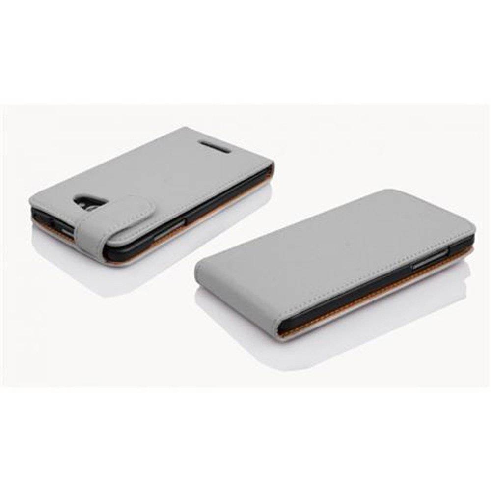 Cadorabo Hülle für HTC Butterfly Hülle in MAGNESIUM WEIß - Handyhülle im Flip Design aus strukturiertem Textilleder - Case Cover Schutzhülle Etu